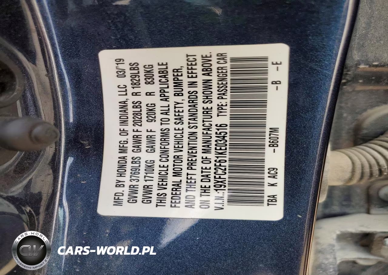 2019 Honda Civic Lx VIN:19XFC2F61KE034516 - 12
