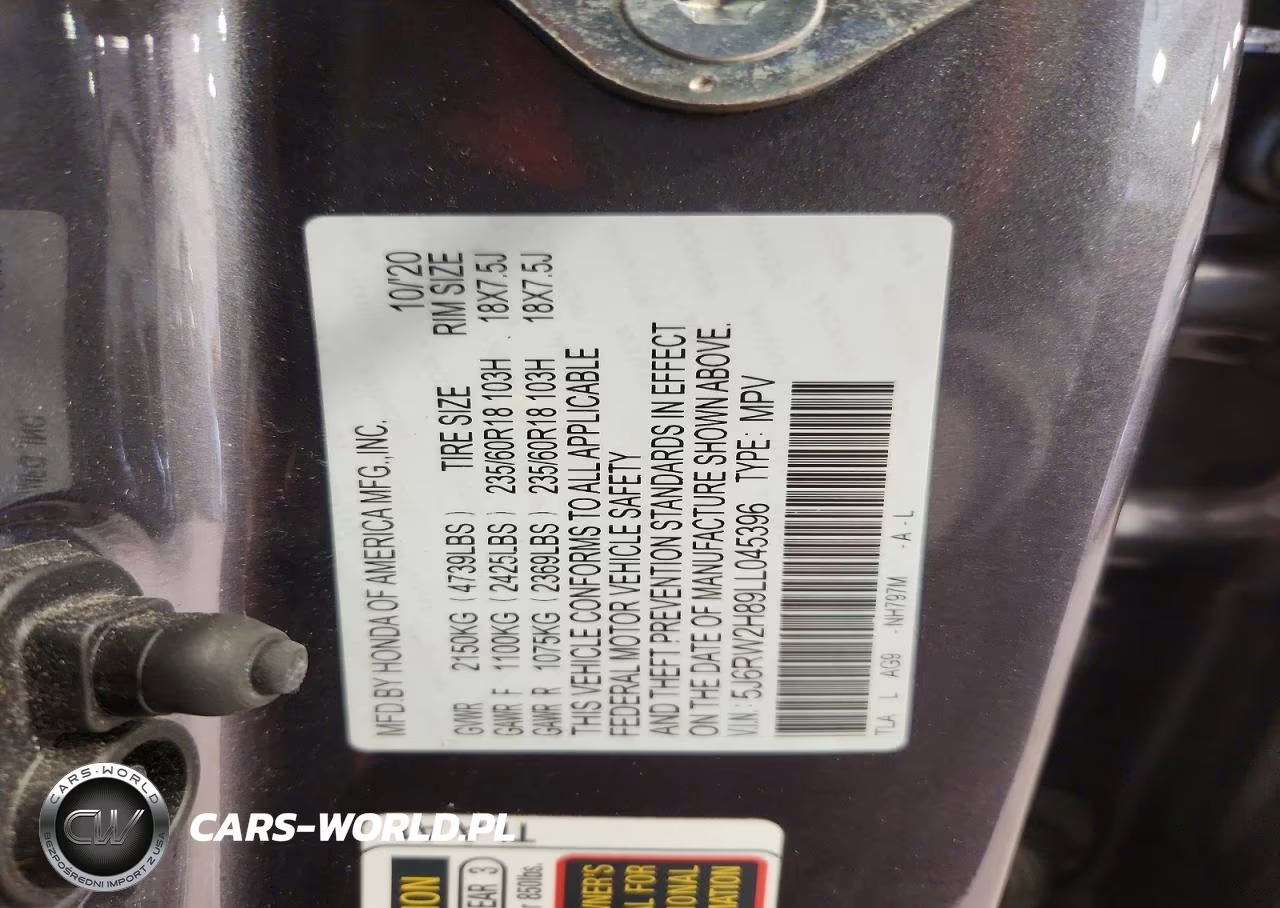 2020 Honda Cr-V Exl VIN:5J6RW2H89LL045396 - 14