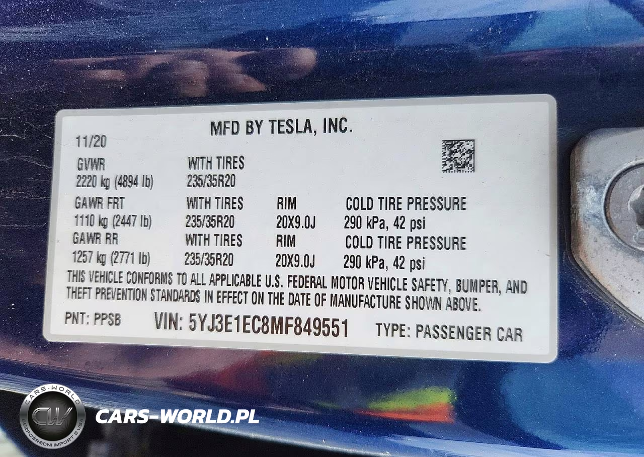 2021 Tesla Model 3 VIN:5YJ3E1EC8MF849551 - 12