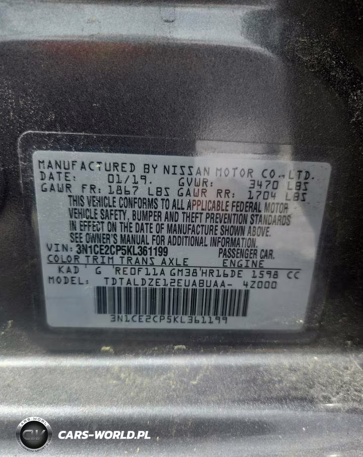 2019 Nissan Versa Note Sv VIN:3N1CE2CP5KL361199 - 12