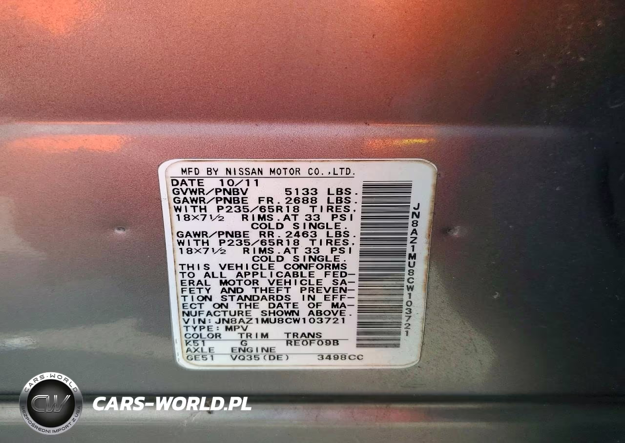 2012 Nissan Murano S VIN:JN8AZ1MU8CW103721 - 13