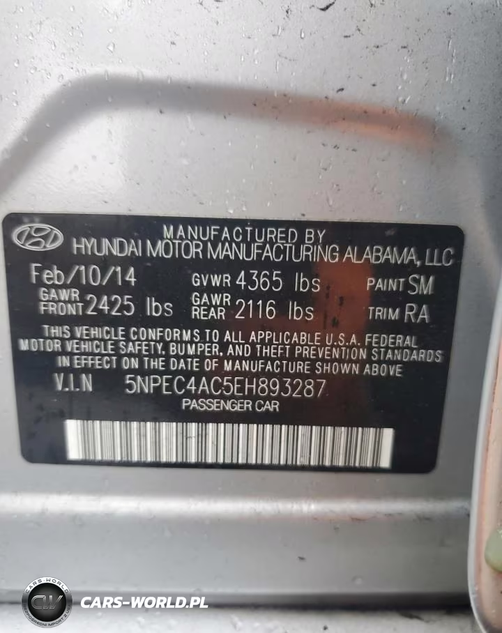 2014 Hyundai Sonata Se VIN:5NPEC4AC5EH893287 - 13