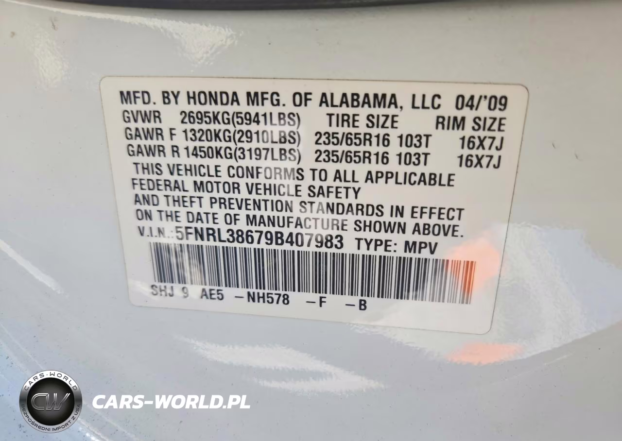 2009 Honda Odyssey Exl VIN:5FNRL38679B407983 - 14
