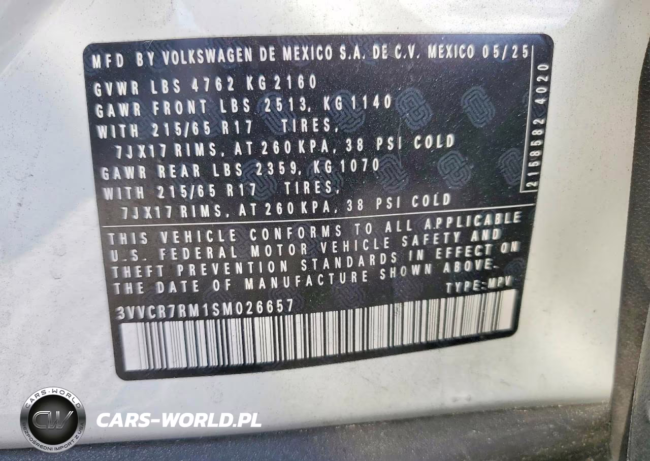 2025 Volkswagen Tiguan S VIN:3VVCR7RM1SM026657 - 12