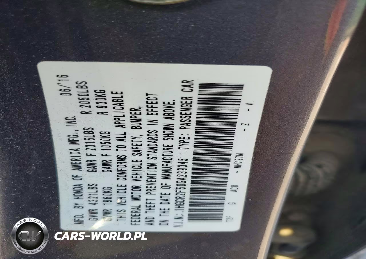 2016 Honda Accord Sport VIN:1HGCR2F50GA239345 - 12
