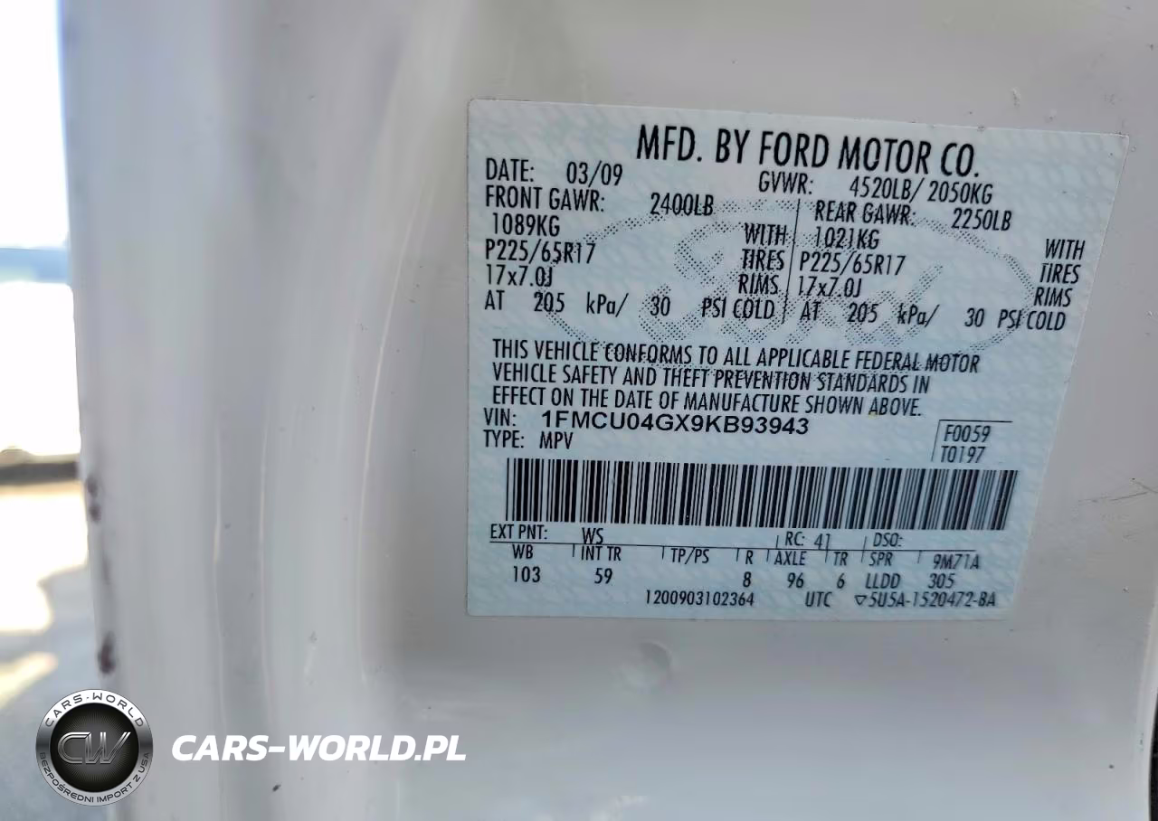 2009 Ford Escape Limited VIN:1FMCU04GX9KB93943 - 12