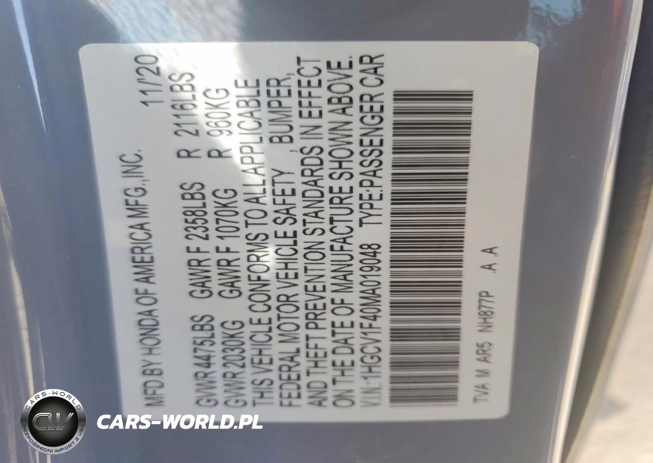 2021 Honda Accord Sport Se VIN:1HGCV1F40MA019048 - 12