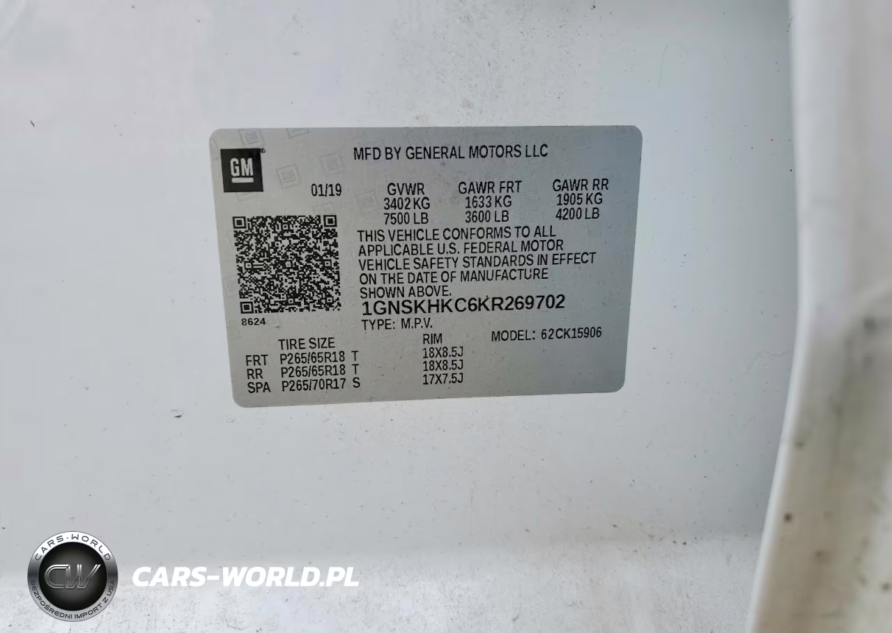 2019 Chevrolet Suburban K1500 Lt VIN:1GNSKHKC6KR269702 - 12
