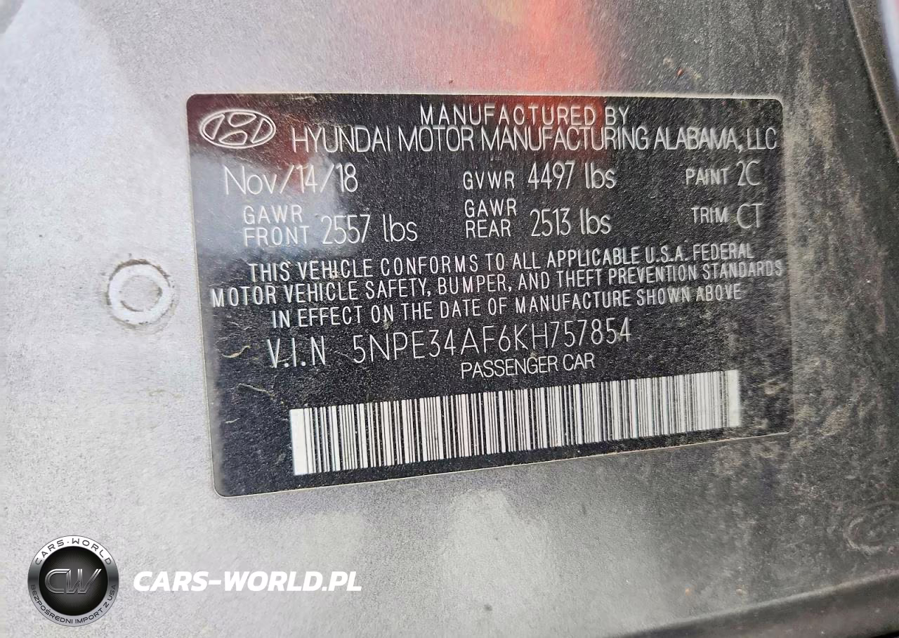 2019 Hyundai Sonata Sport VIN:5NPE34AF6KH757854 - 12