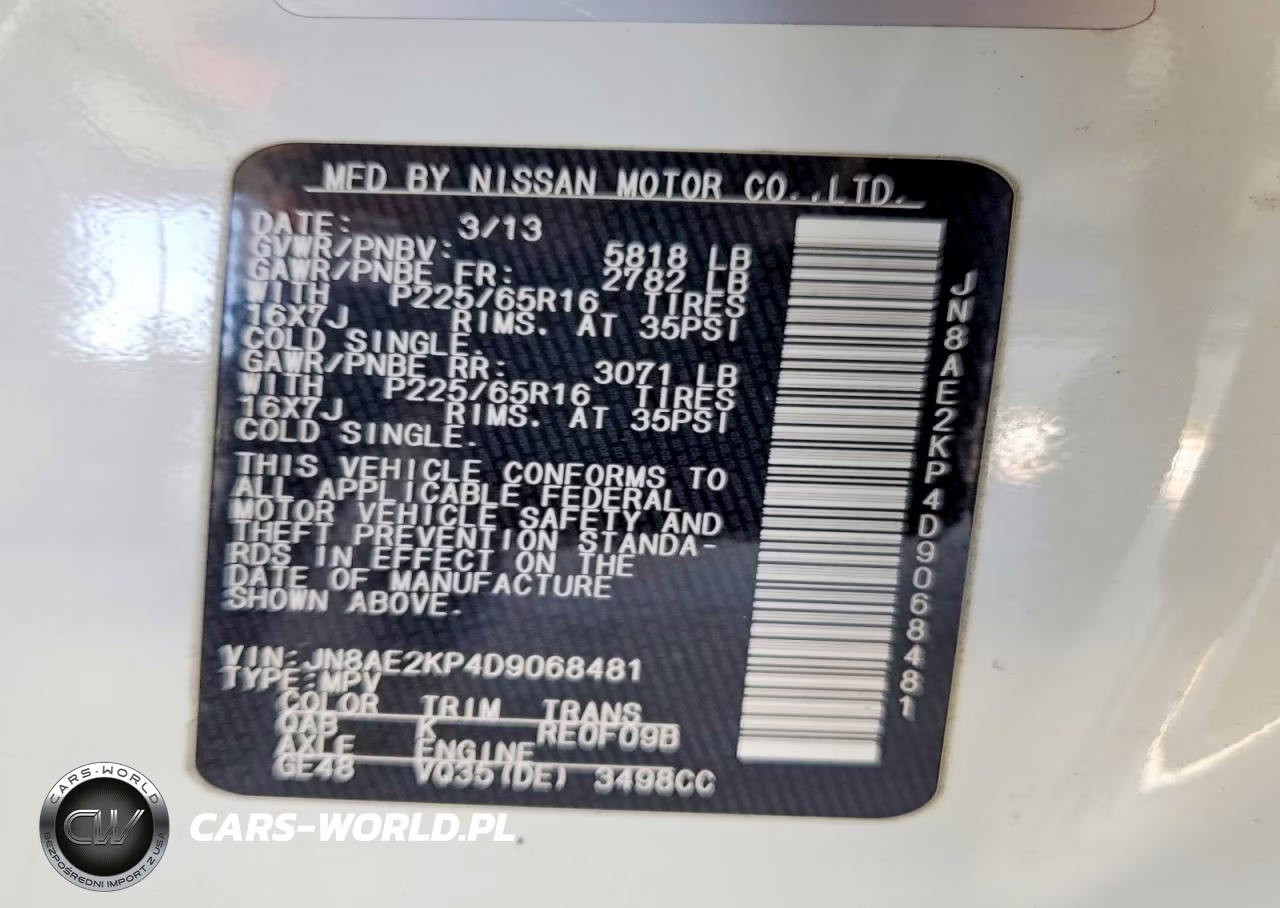 2013 Nissan Quest 3.5 S VIN:JN8AE2KP4D9068481 - 13