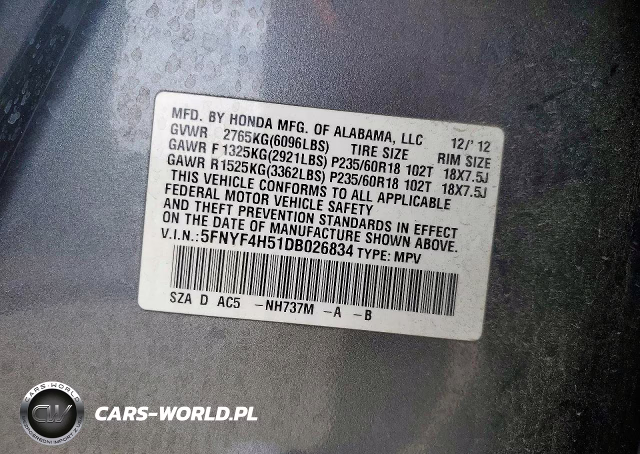 2013 Honda Pilot Exl VIN:5FNYF4H51DB026834 - 13
