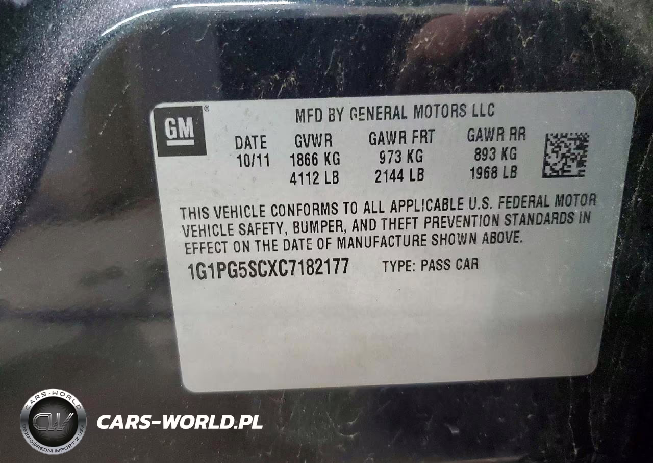 2012 Chevrolet Cruze Lt VIN:1G1PG5SCXC7182177 - 12