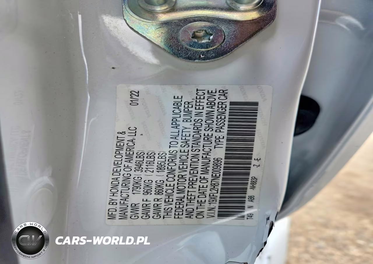 2022 Honda Civic Sport VIN:19XFL2H87NE009896 - 12
