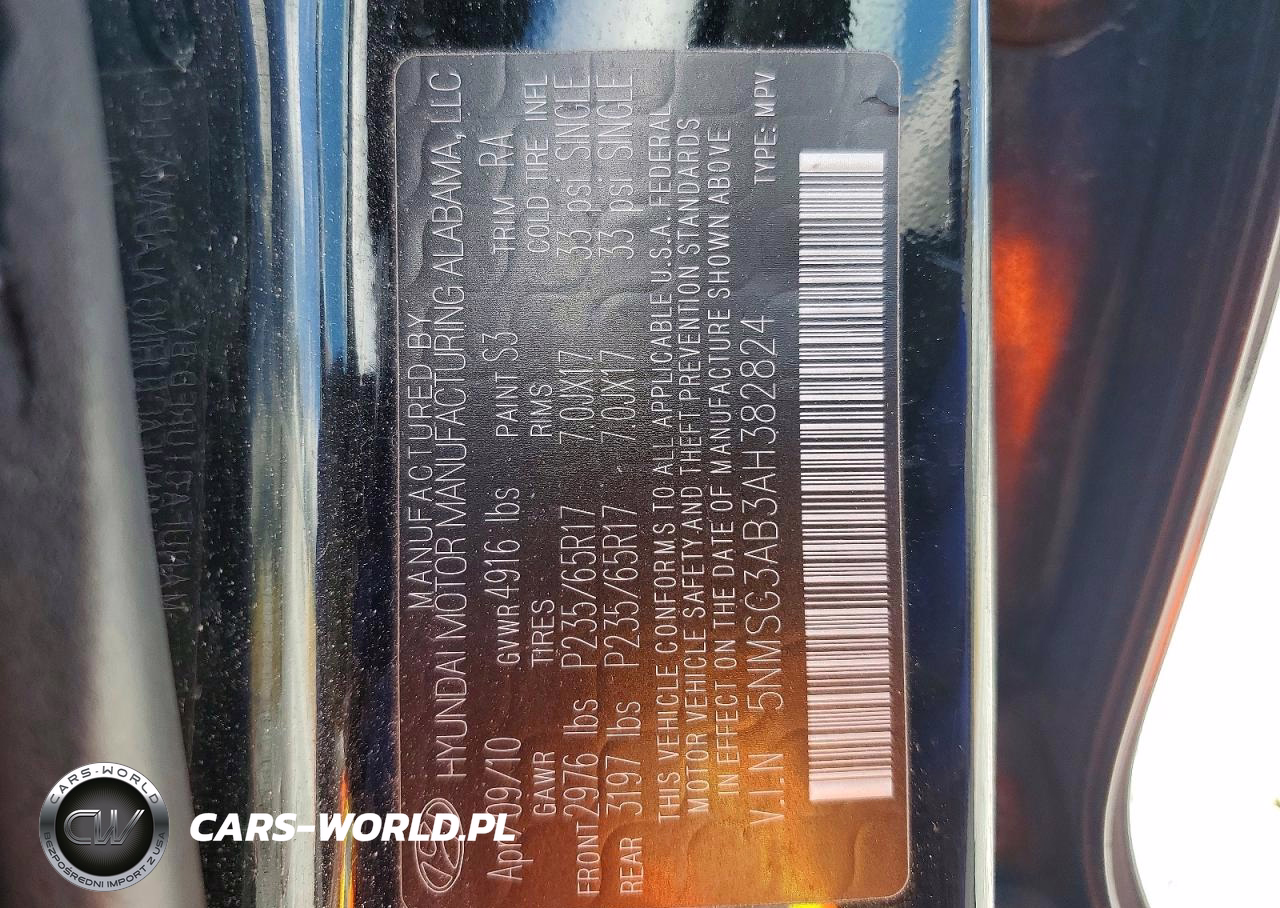 2010 Hyundai Santa Fe Gls VIN:5NMSG3AB3AH382824 - 14