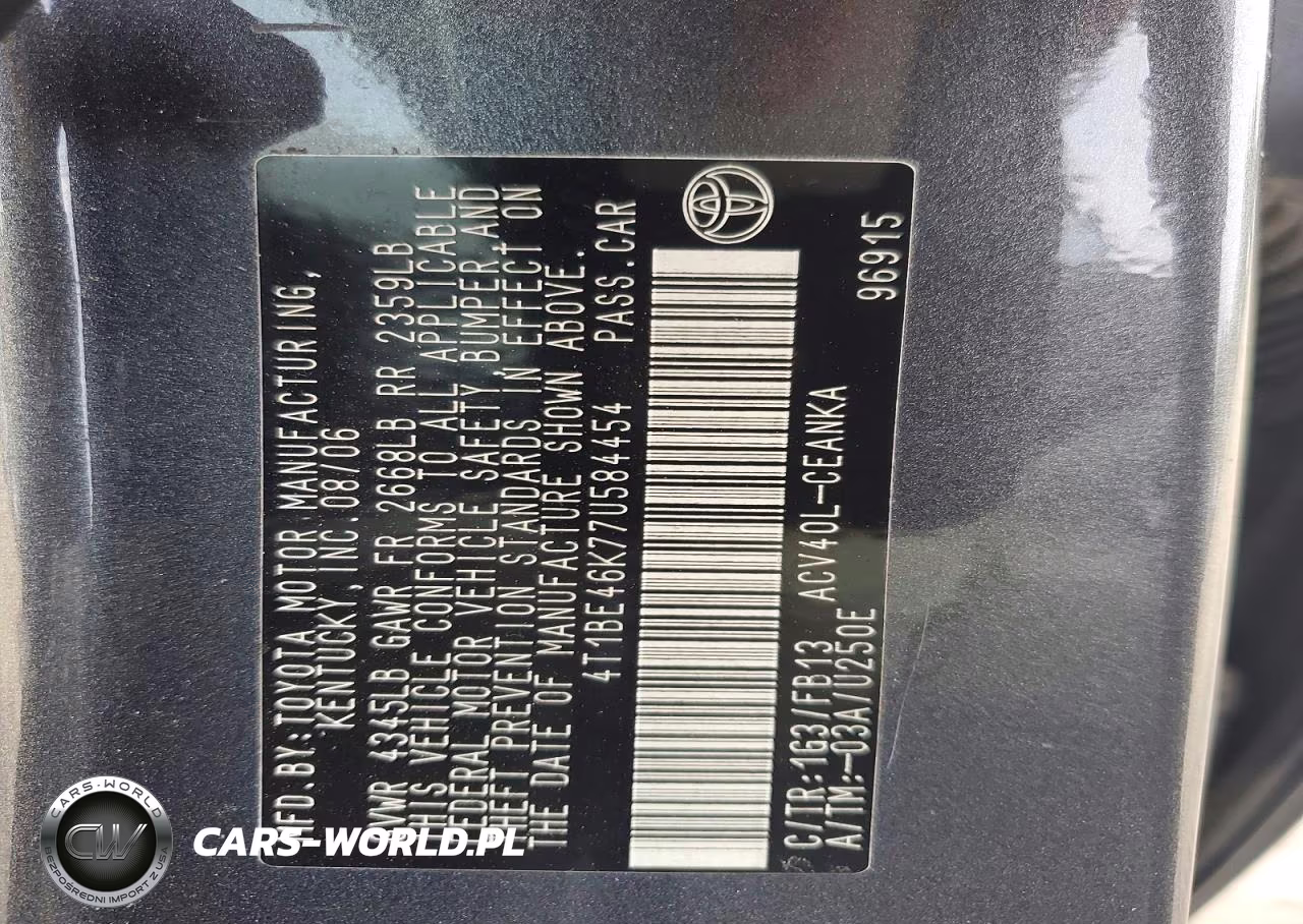 2007 Toyota Camry Ce Automatic VIN:4T1BE46K77U584454 - 12