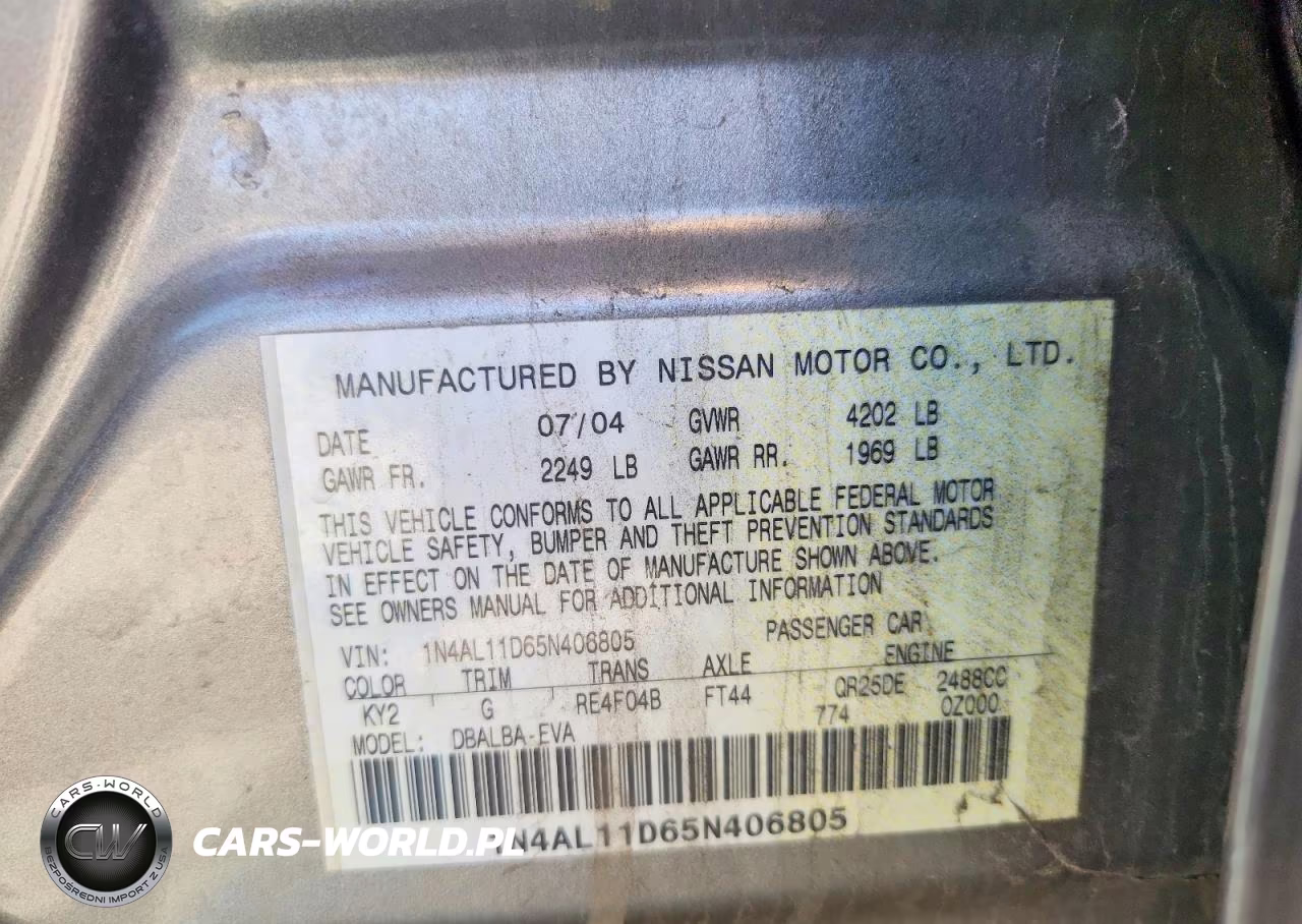 2005 Nissan Altima 2.5 VIN:1N4AL11D65N406805 - 12