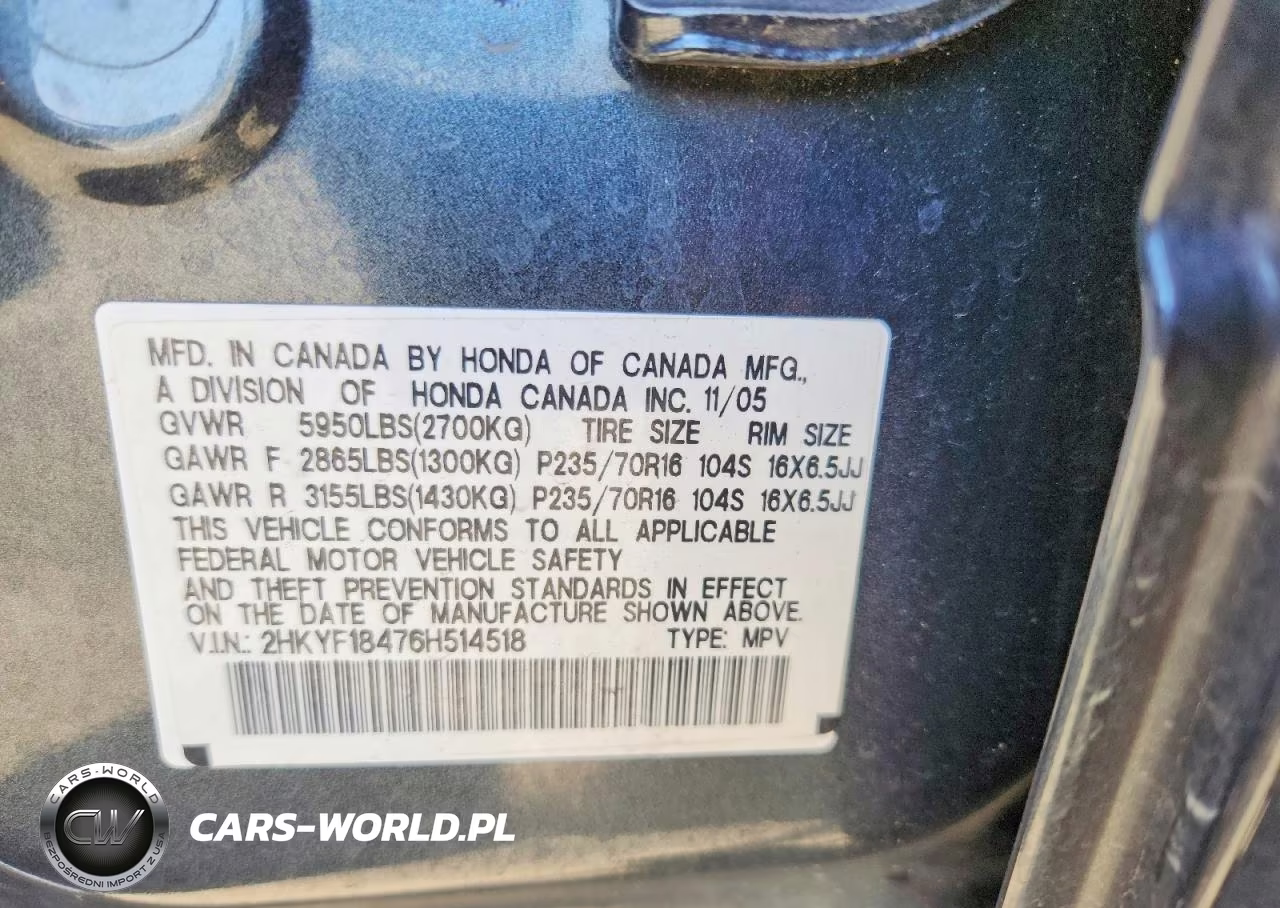 2006 Honda Pilot Ex VIN:2HKYF18476H514518 - 13