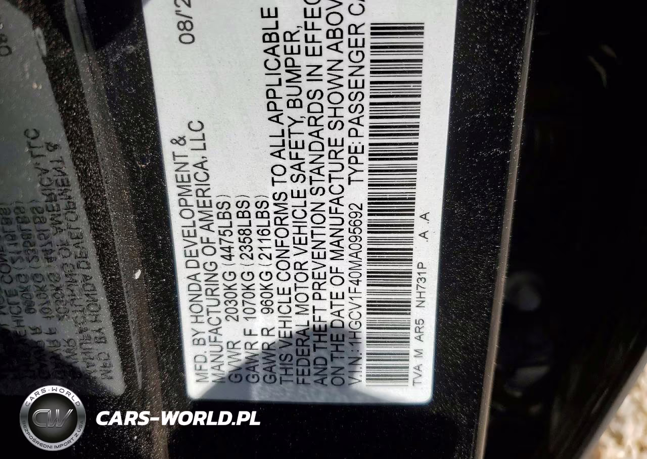 2021 Honda Accord Sport Se VIN:1HGCV1F40MA095692 - 13