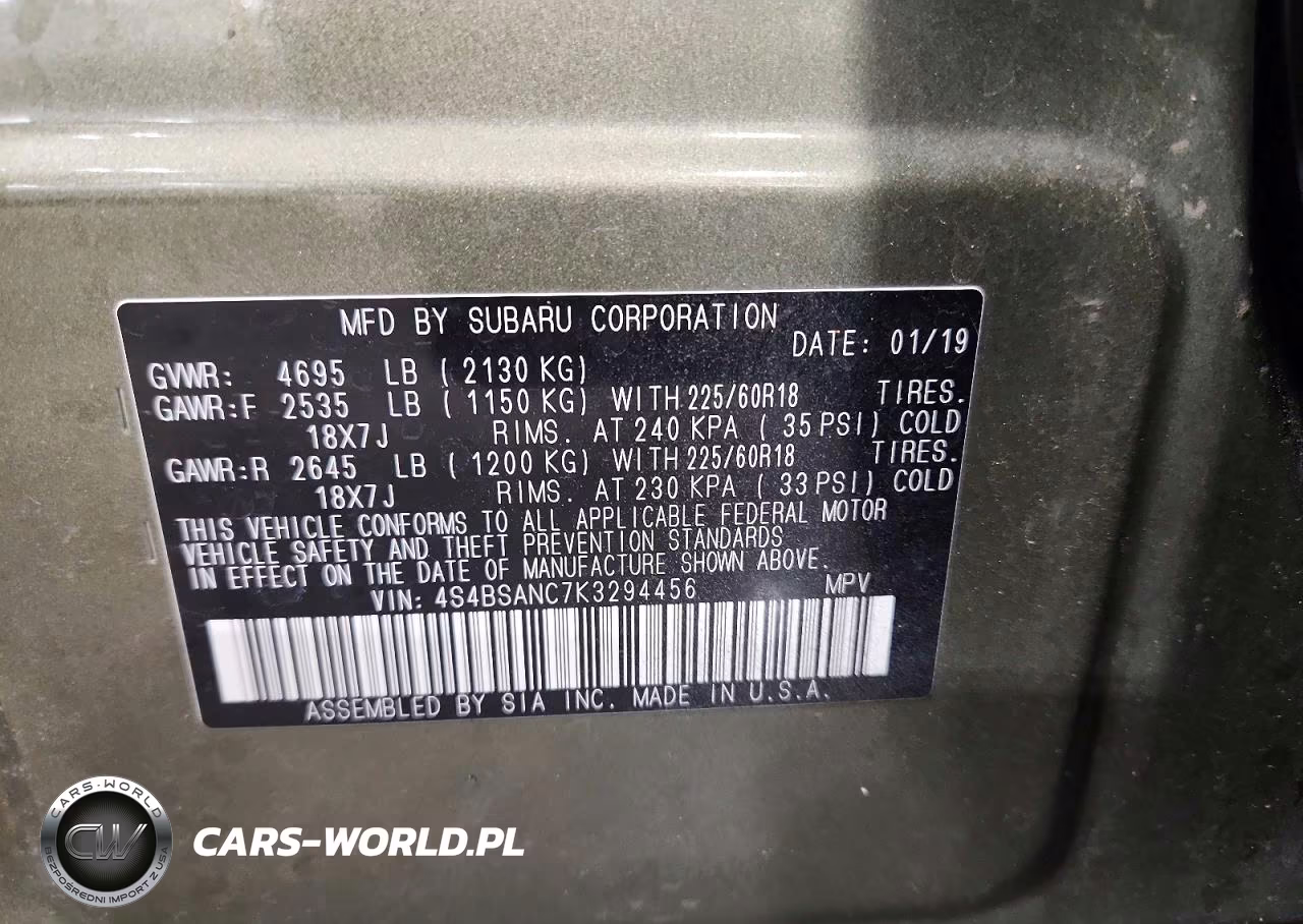 2019 Subaru Outback 2.5I Limited VIN:4S4BSANC7K3294456 - 13