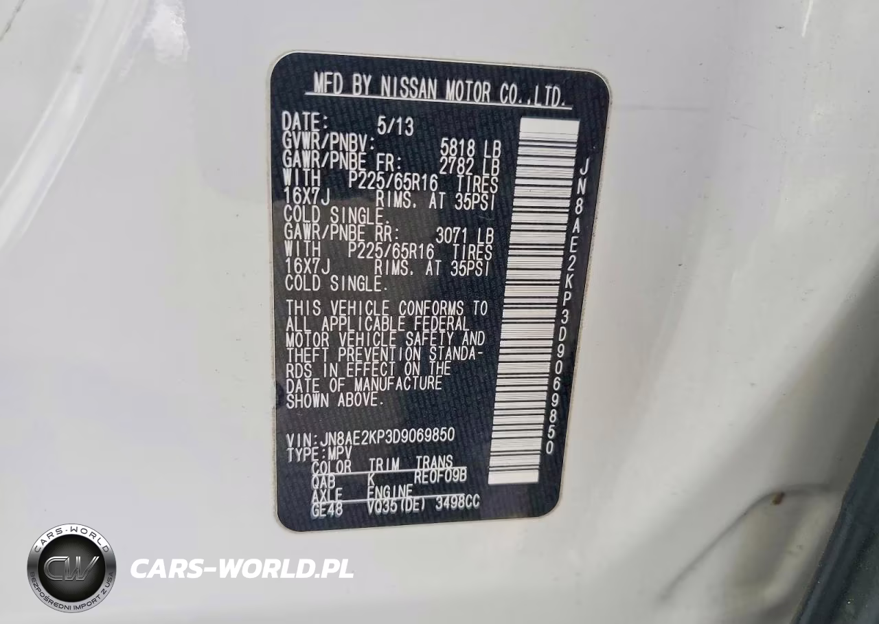 2013 Nissan Quest 3.5 S VIN:JN8AE2KP3D9069850 - 13