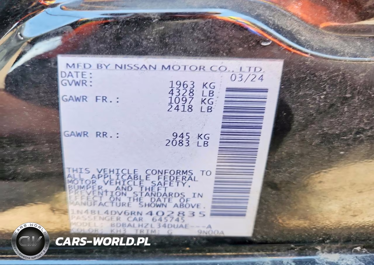 2024 Nissan Altima Sv VIN:1N4BL4DV6RN402835 - 12
