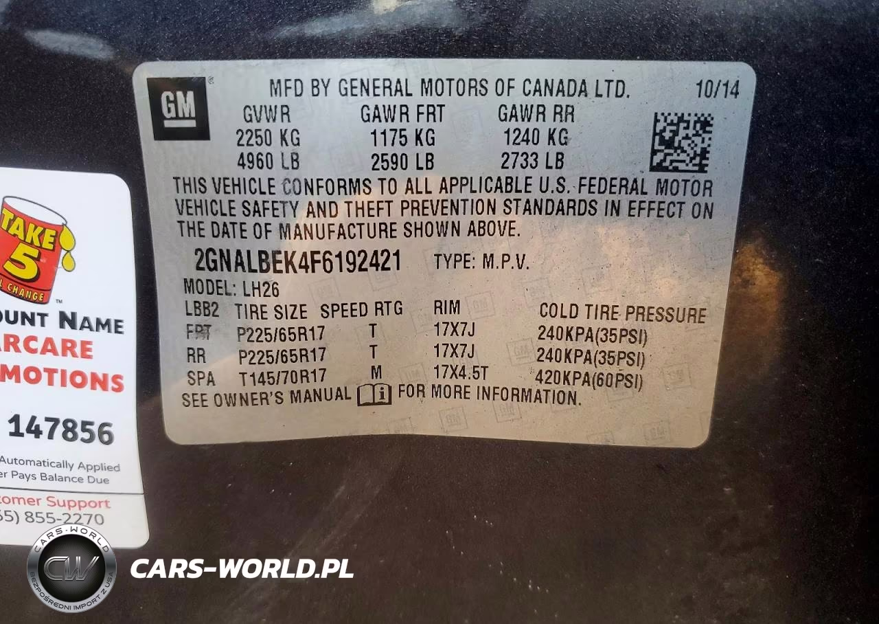 2015 Chevrolet Equinox Lt VIN:2GNALBEK4F6192421 - 13