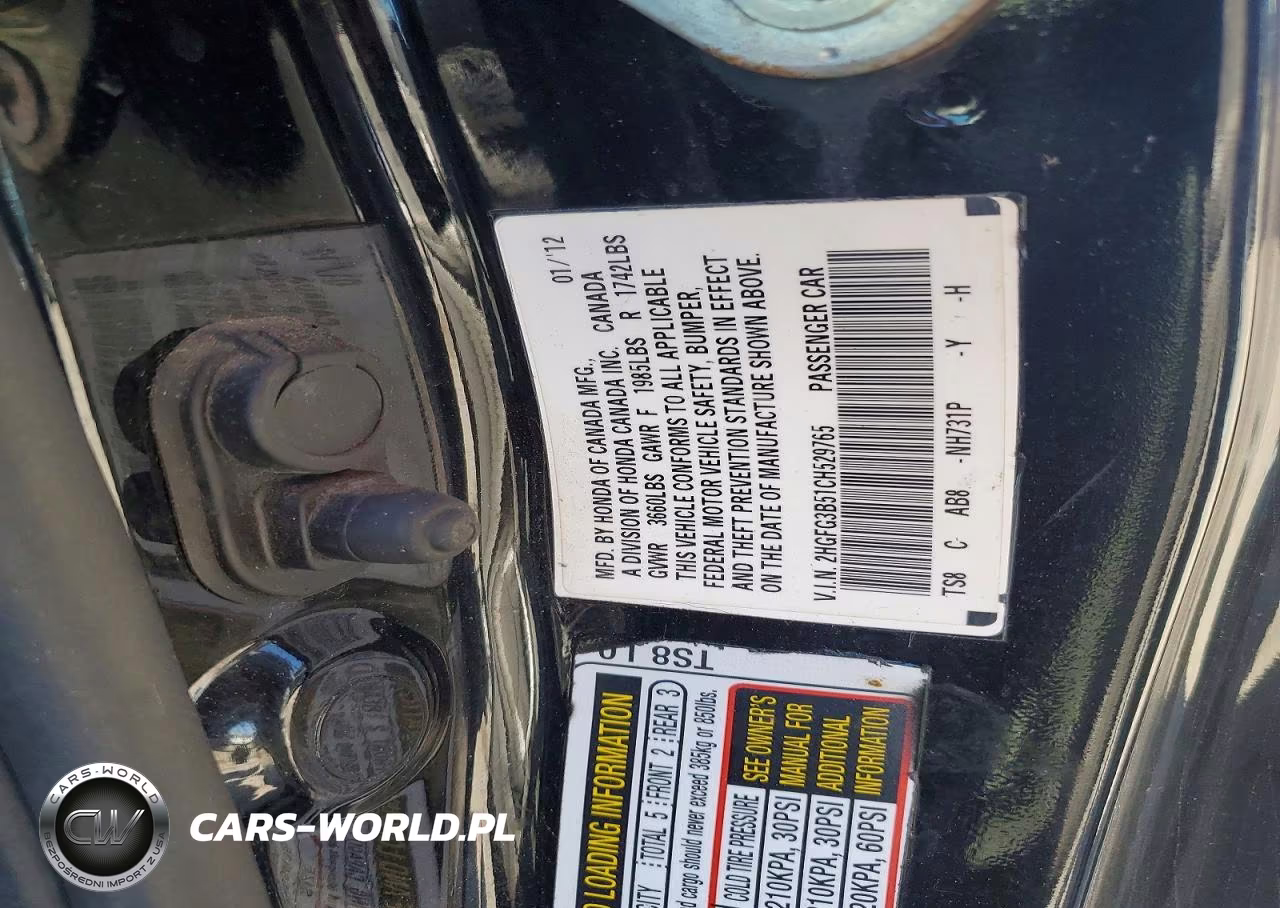 2012 Honda Civic Lx VIN:2HGFG3B51CH529765 - 12