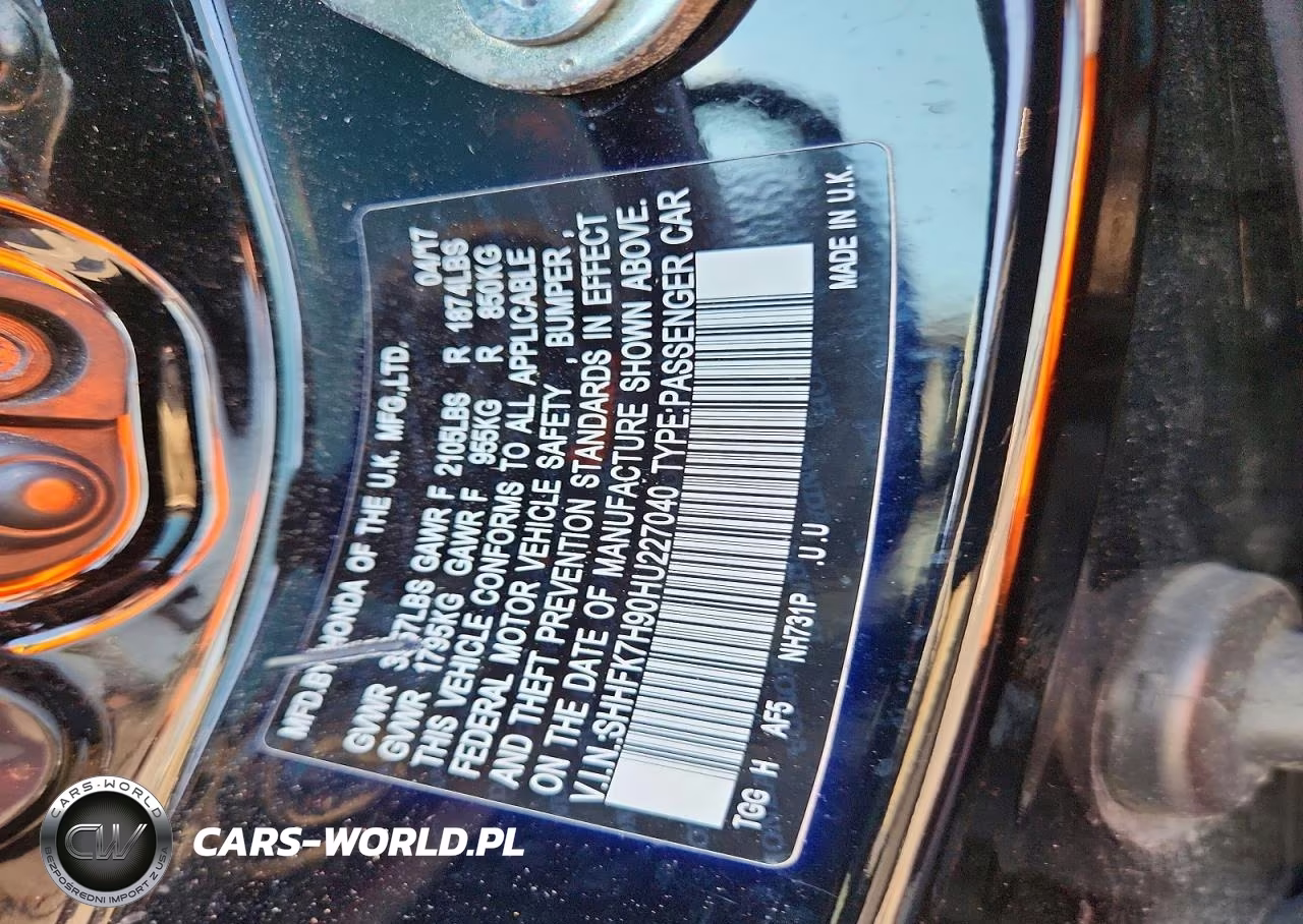 2017 Honda Civic 1.5 Gl VIN:SHHFK7H90HU227040 - 12