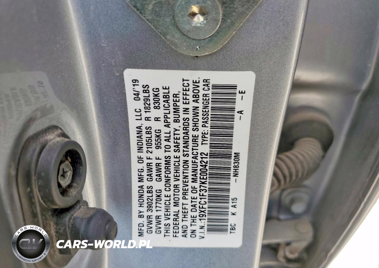 2019 Honda Civic Ex VIN:19XFC1F37KE004212 - 12