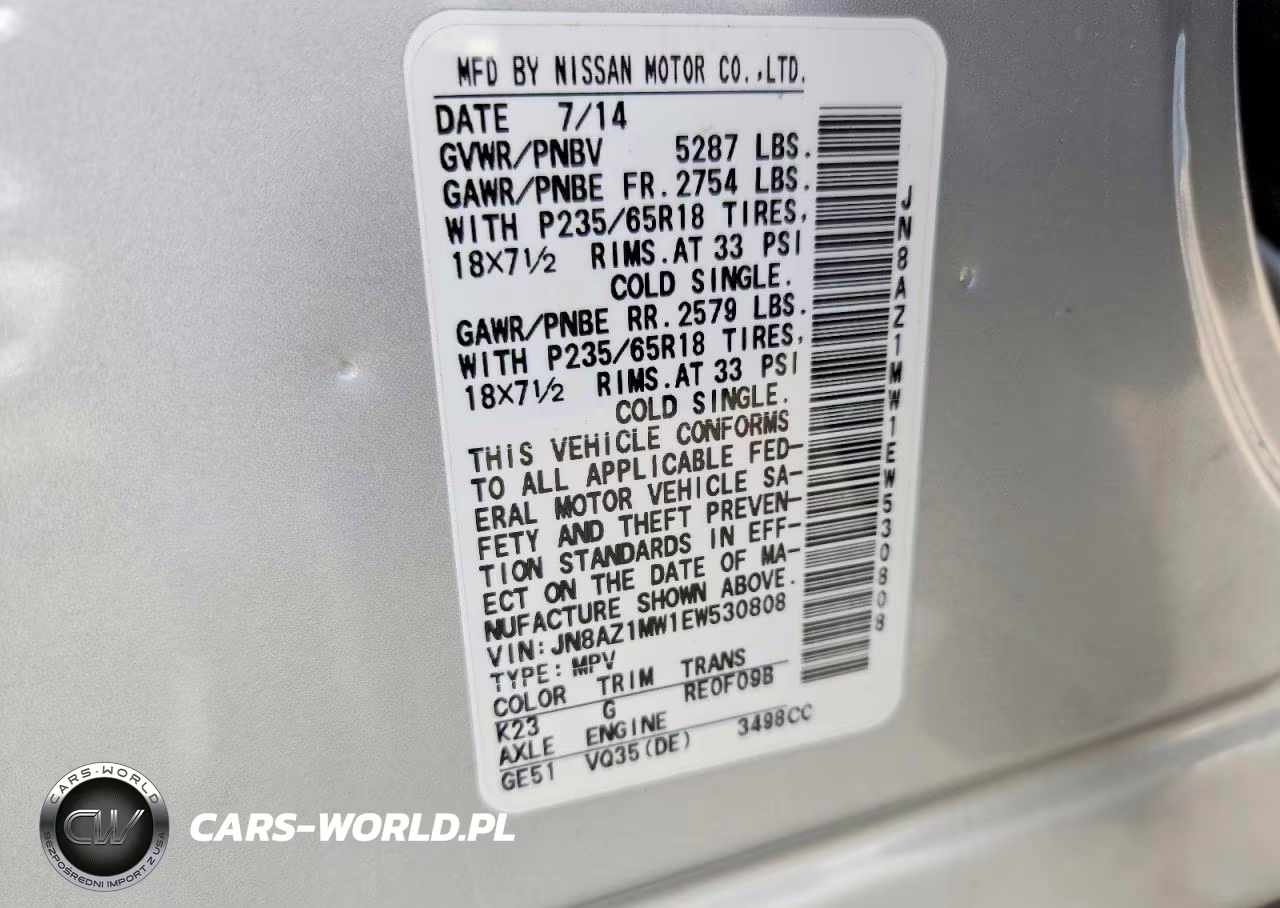 2014 Nissan Murano Sl VIN:JN8AZ1MW1EW530808 - 14