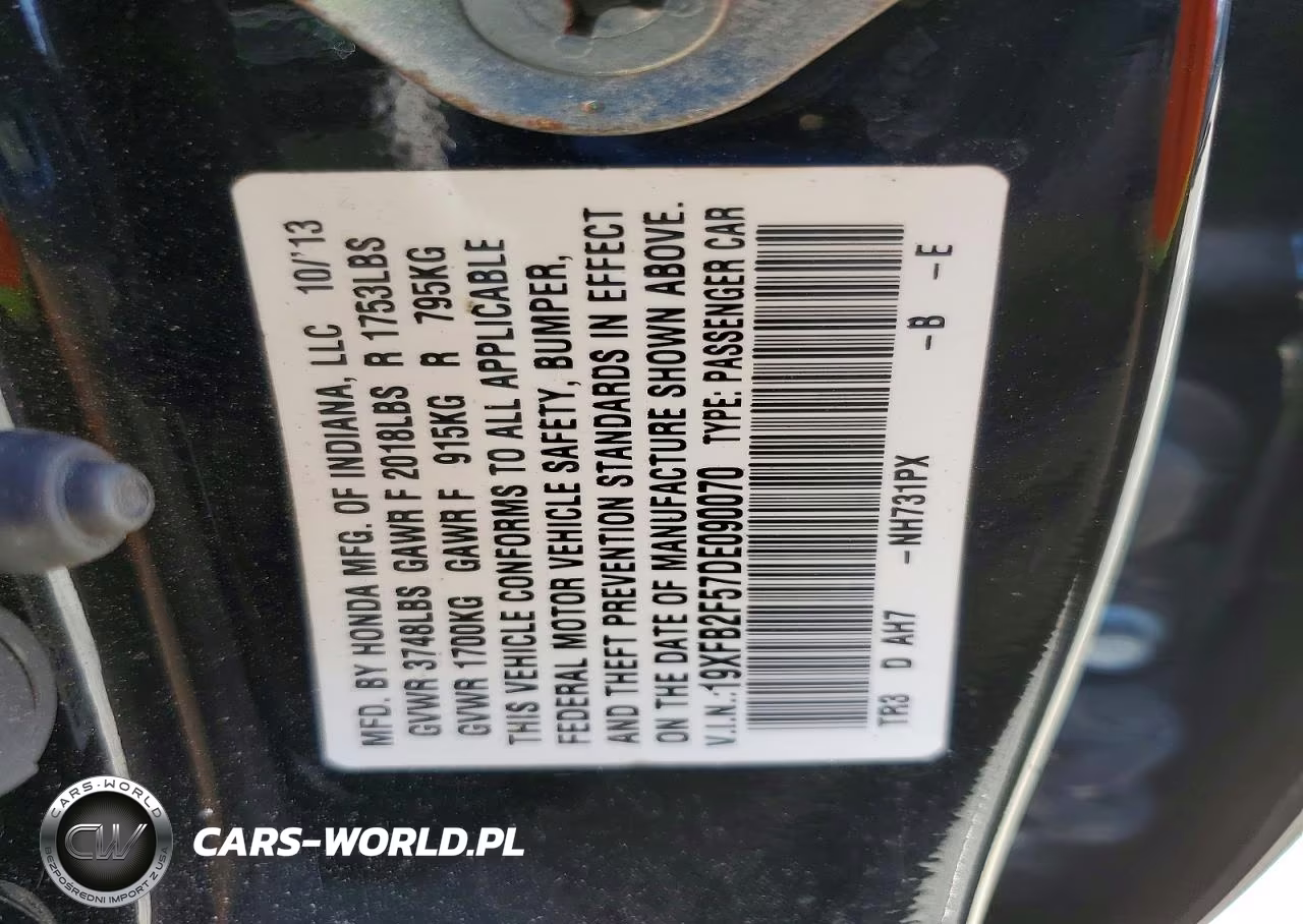 2013 Honda Civic Lx VIN:19XFB2F57DE090070 - 12