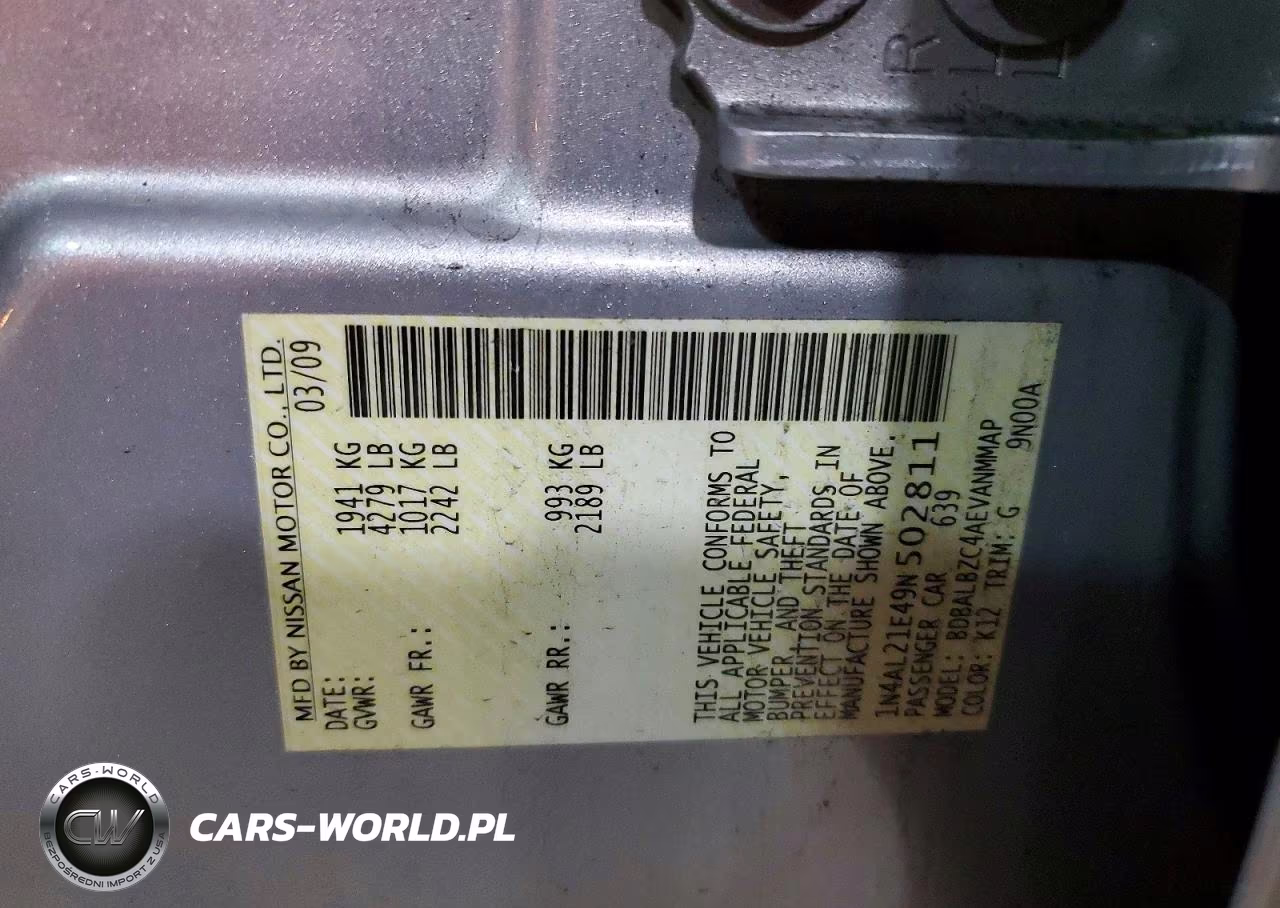 2009 Nissan Altima 2.5 VIN:1N4AL21E49N502811 - 12