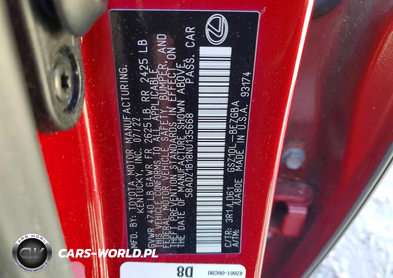 2022 Lexus Es 350 Base VIN:58ADZ1B18NU135668 - 13