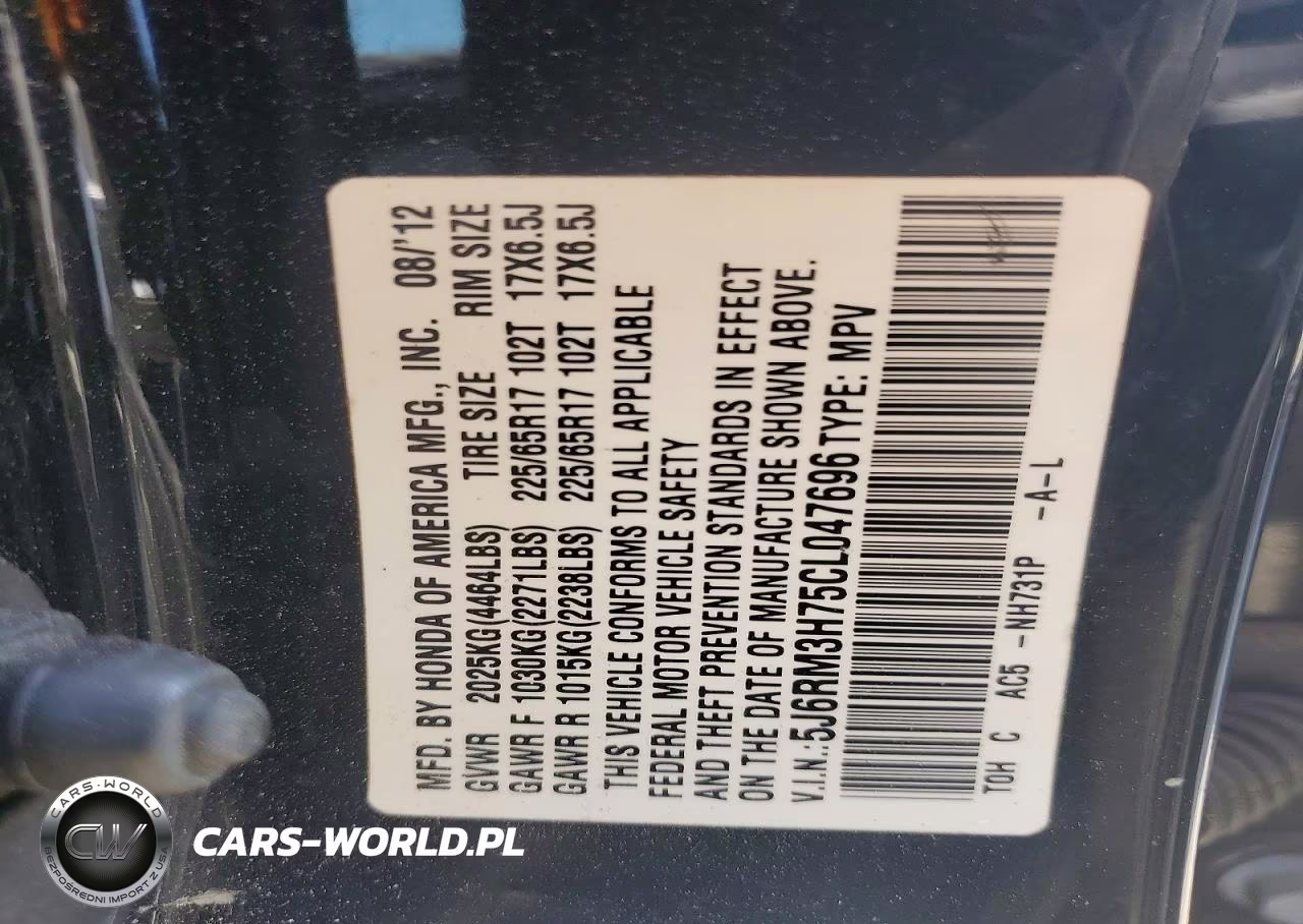 2012 Honda Cr-V Exl VIN:5J6RM3H75CL047696 - 13