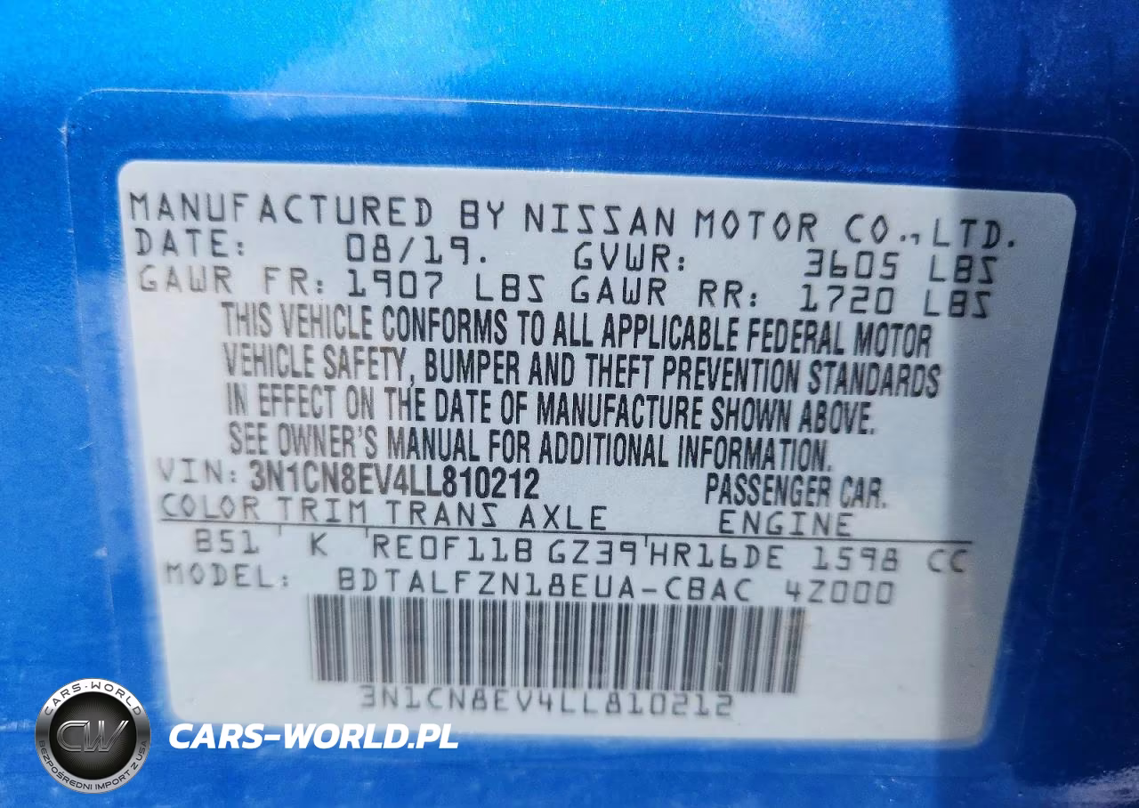 2020 Nissan Versa Sv VIN:3N1CN8EV4LL810212 - 12