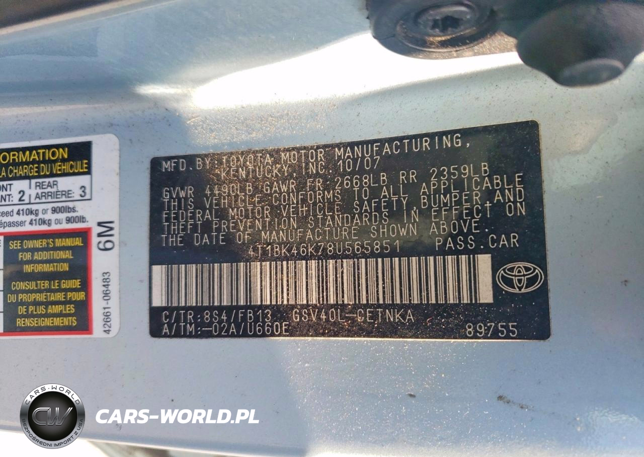 2008 Toyota Camry Le V6 VIN:4T1BK46K78U565851 - 12