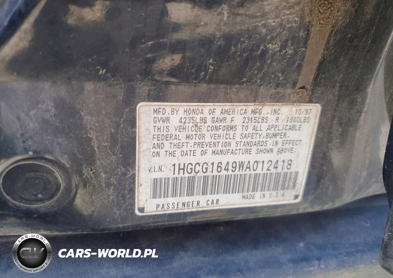 1998 Honda Accord Lx VIN:1HGCG1649WA012418 - 12