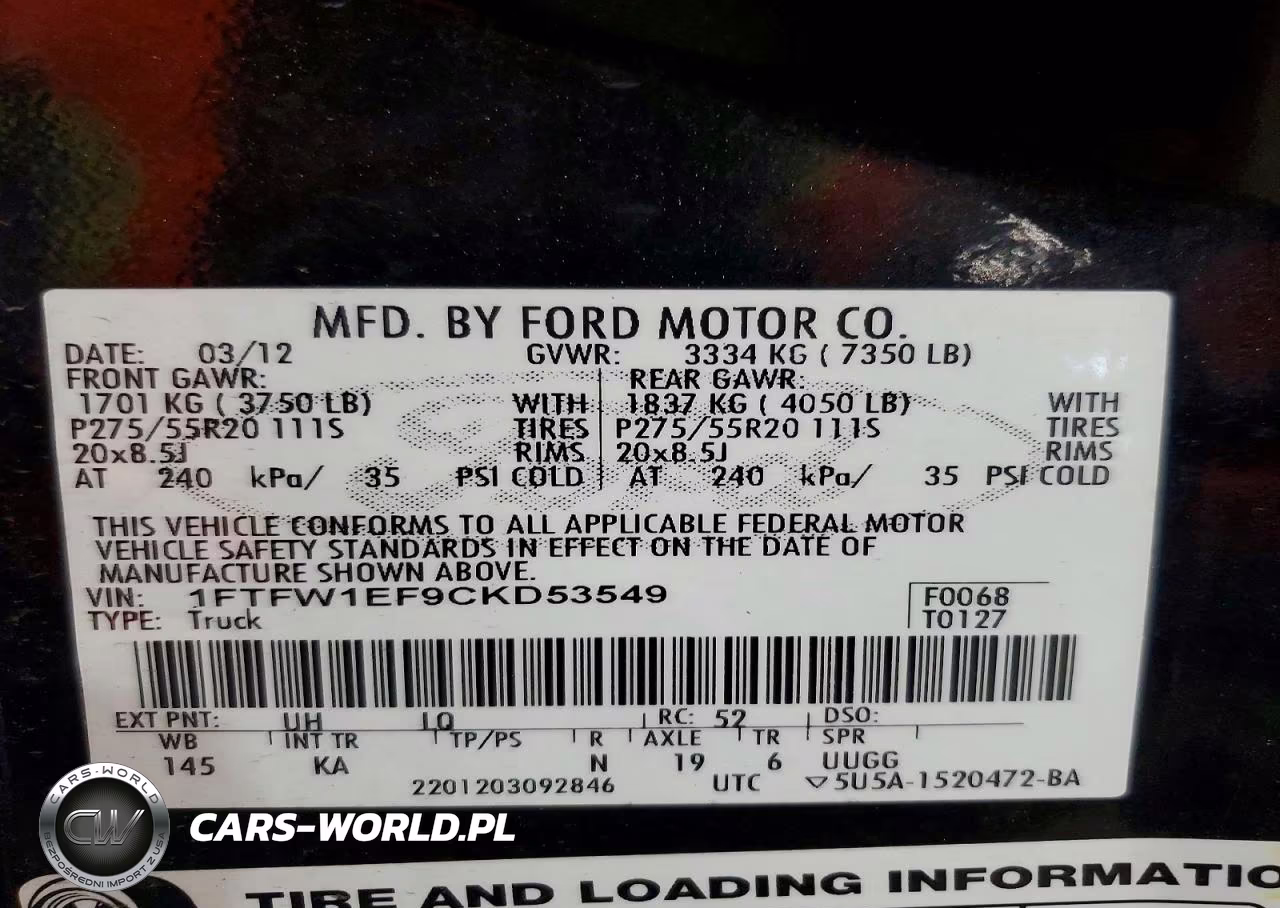 2012 Ford F150 Supercrew VIN:1FTFW1EF9CKD53549 - 12