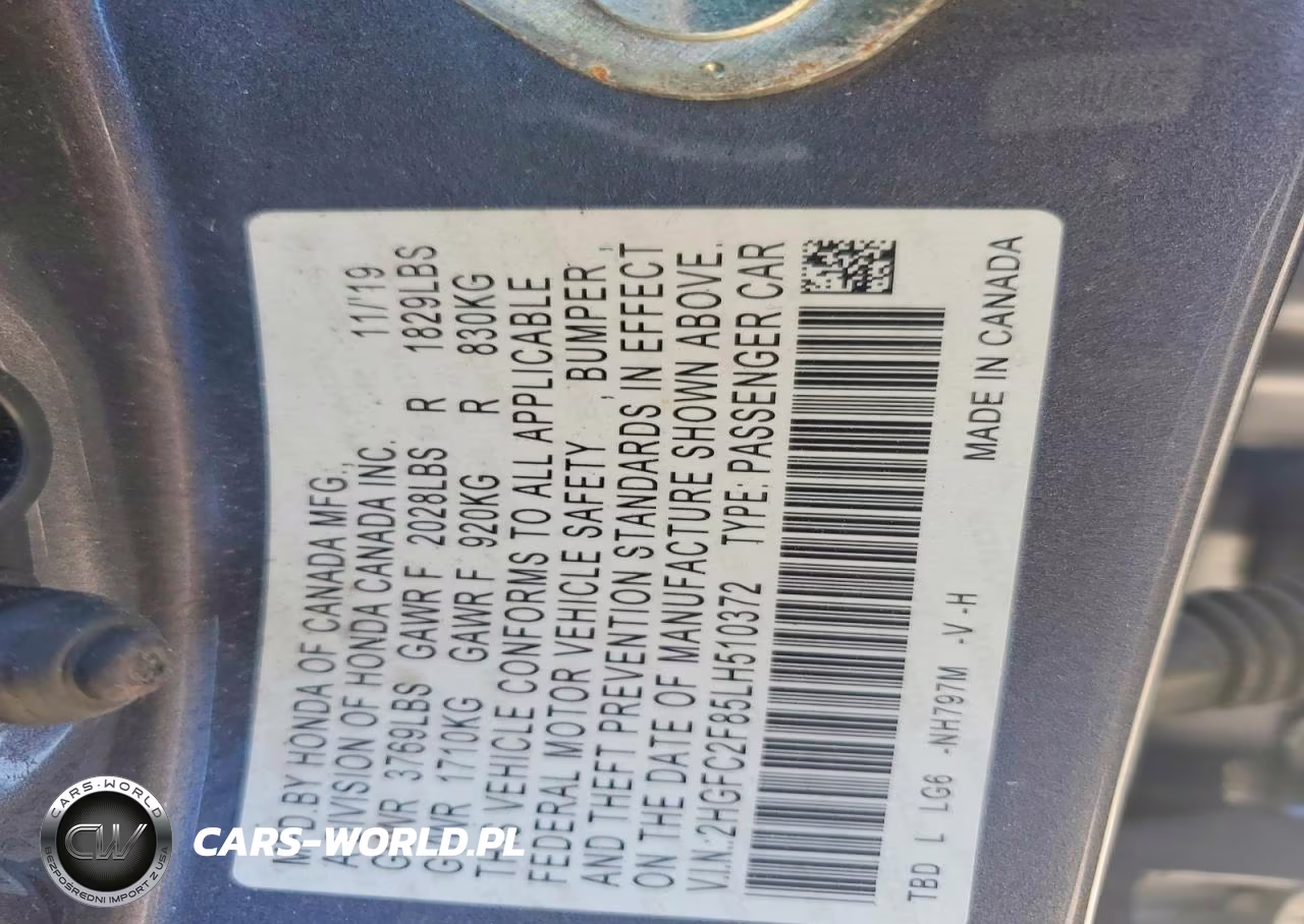 2020 Honda Civic Sport VIN:2HGFC2F85LH510372 - 12