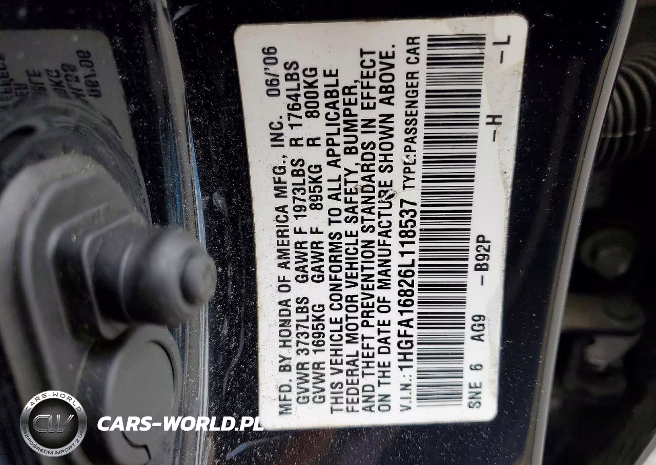 2006 Honda Civic Ex VIN:1HGFA16826L118537 - 12