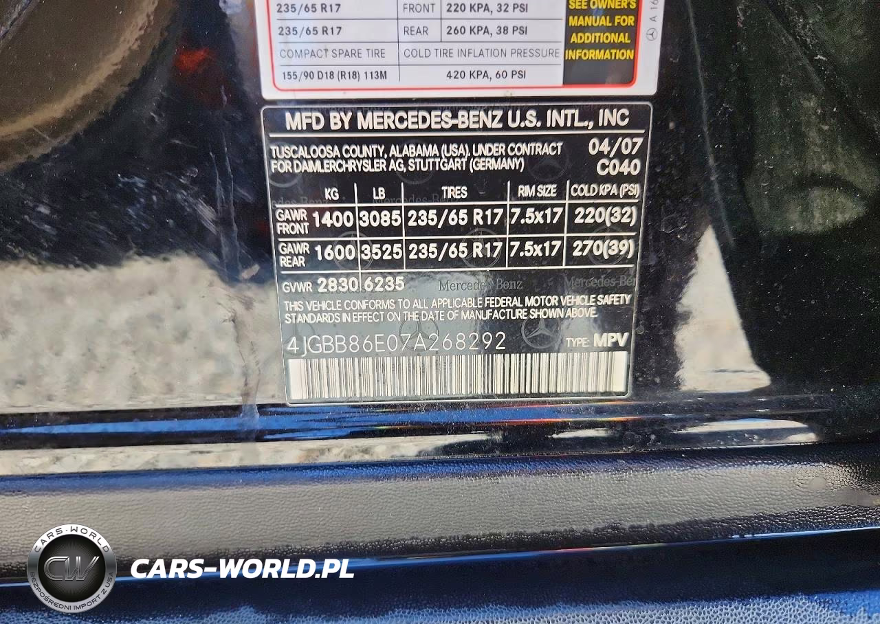 2007 Mercedes-Benz Ml 350 VIN:4JGBB86E07A268292 - 13