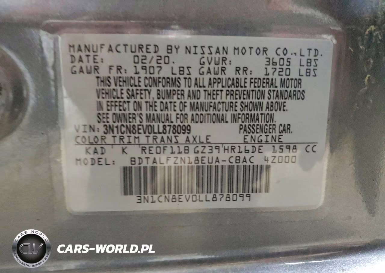 2020 Nissan Versa VIN:3N1CN8EV0LL878099 - 12
