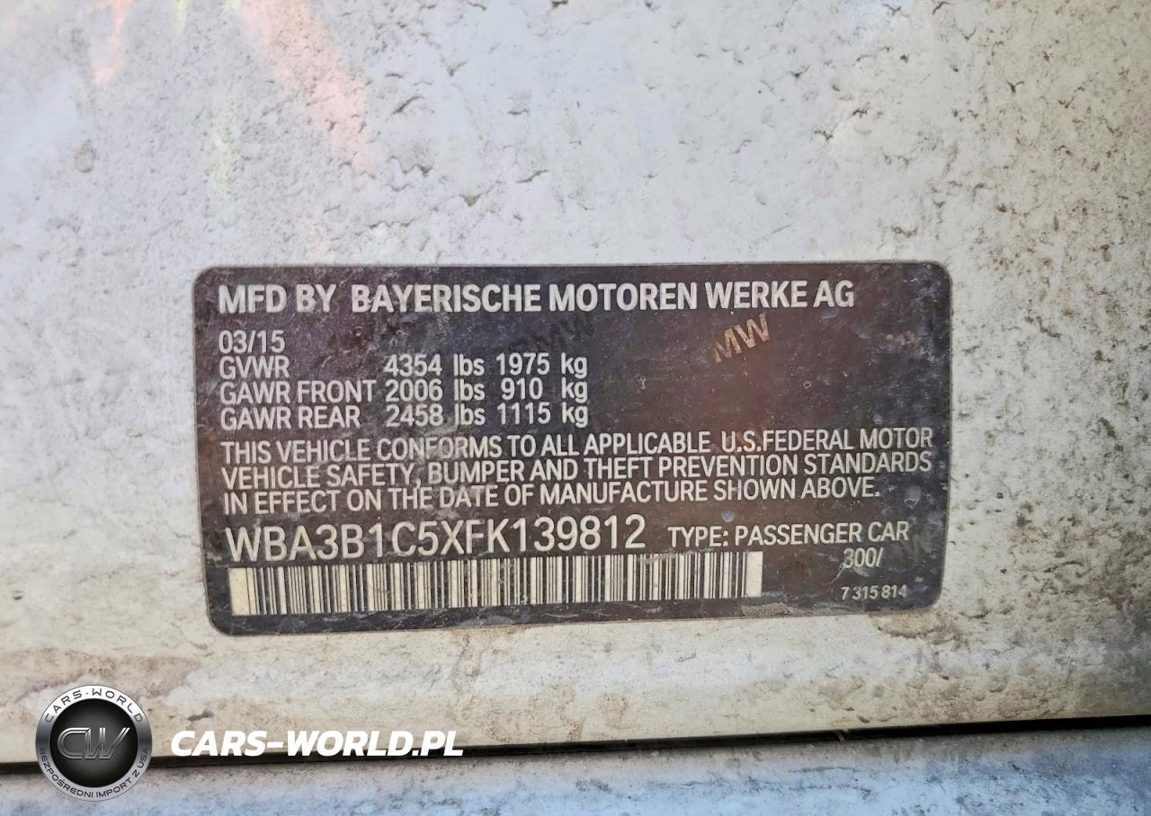 2015 BMW 320 I VIN:WBA3B1C5XFK139812 - 12