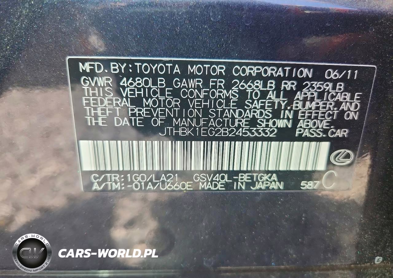 2011 Lexus Es 350 VIN:JTHBK1EG2B2453332 - 13