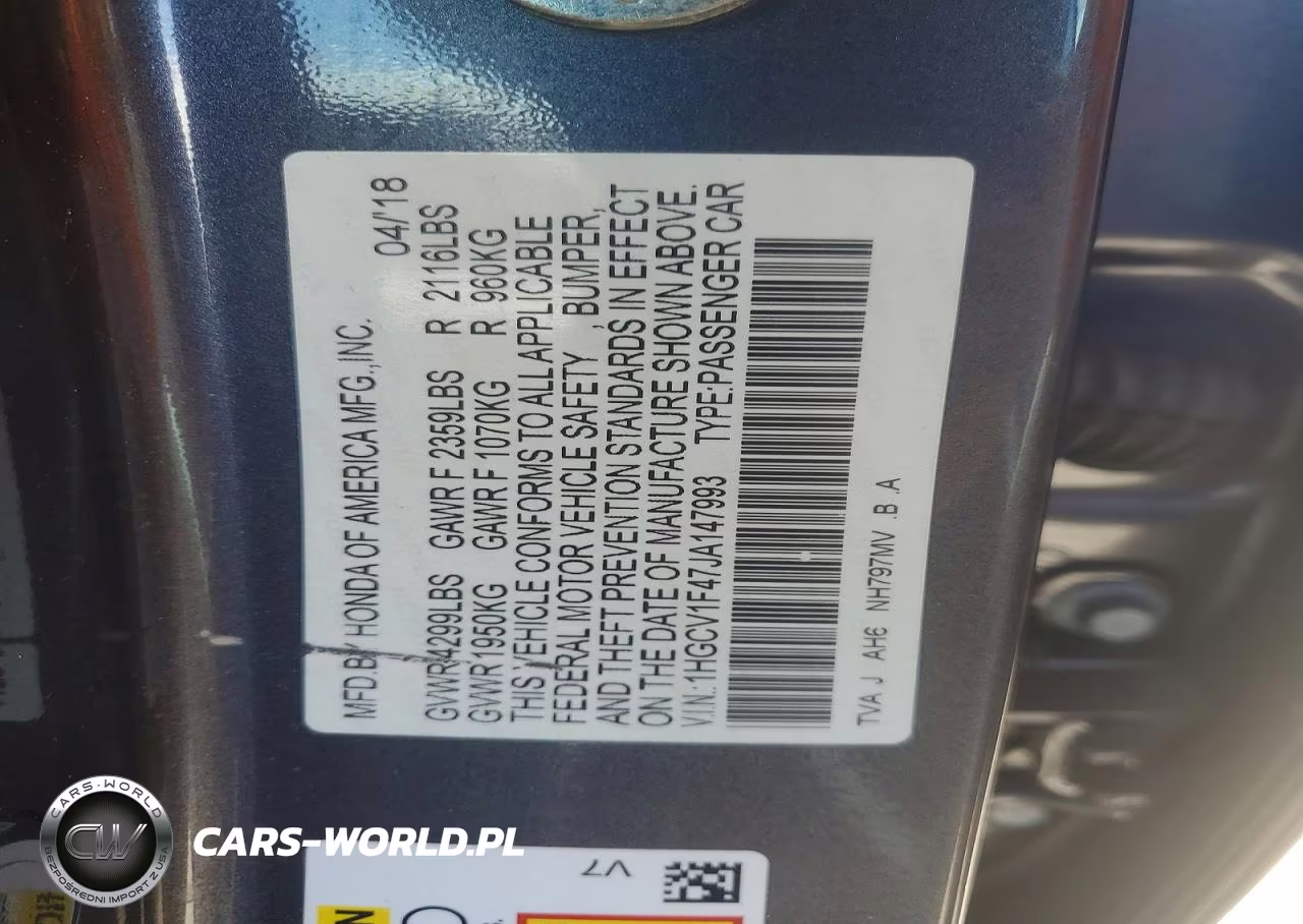 2018 Honda Accord Ex VIN:1HGCV1F47JA147993 - 12