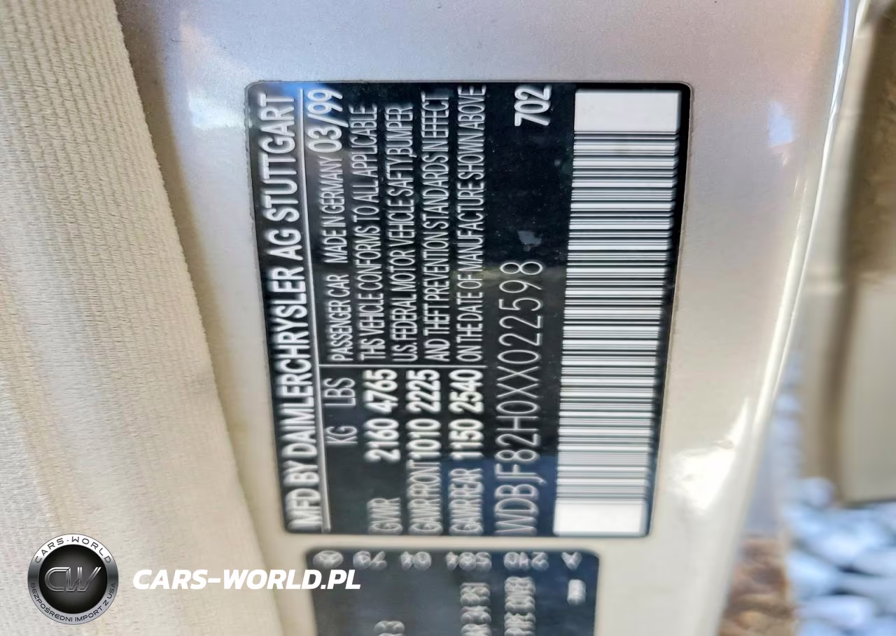 1999 Mercedes-Benz E 320 4Matic VIN:WDBJF82H0XX022598 - 12