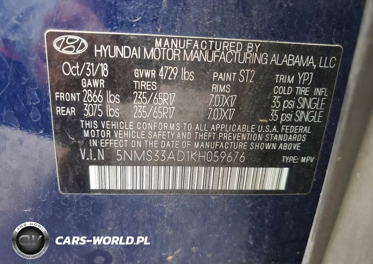 2019 Hyundai Santa Fe Sel 2.4L VIN:5NMS33AD1KH059676 - 13