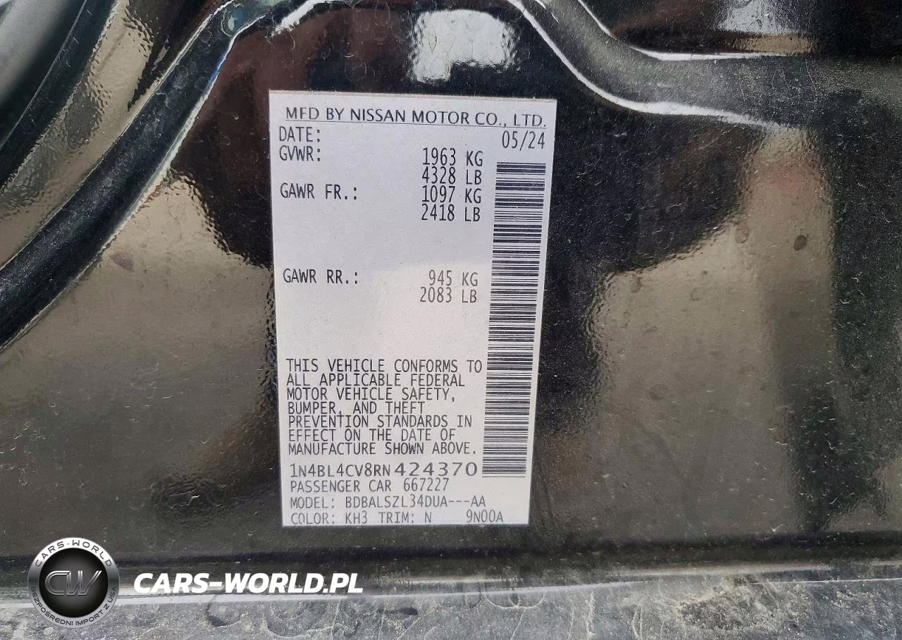 2024 Nissan Altima Sr VIN:1N4BL4CV8RN424370 - 13