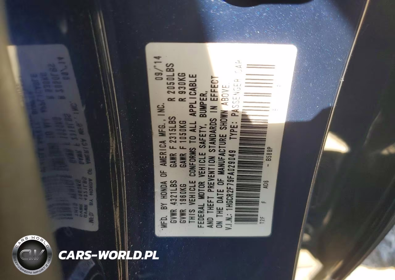 2015 Honda Accord Ex VIN:1HGCR2F79FA029049 - 12