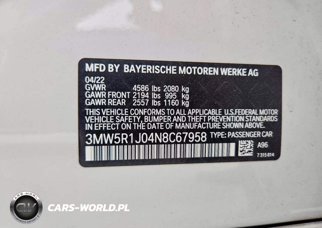 2022 BMW 330I VIN:3MW5R1J04N8C67958 - 13